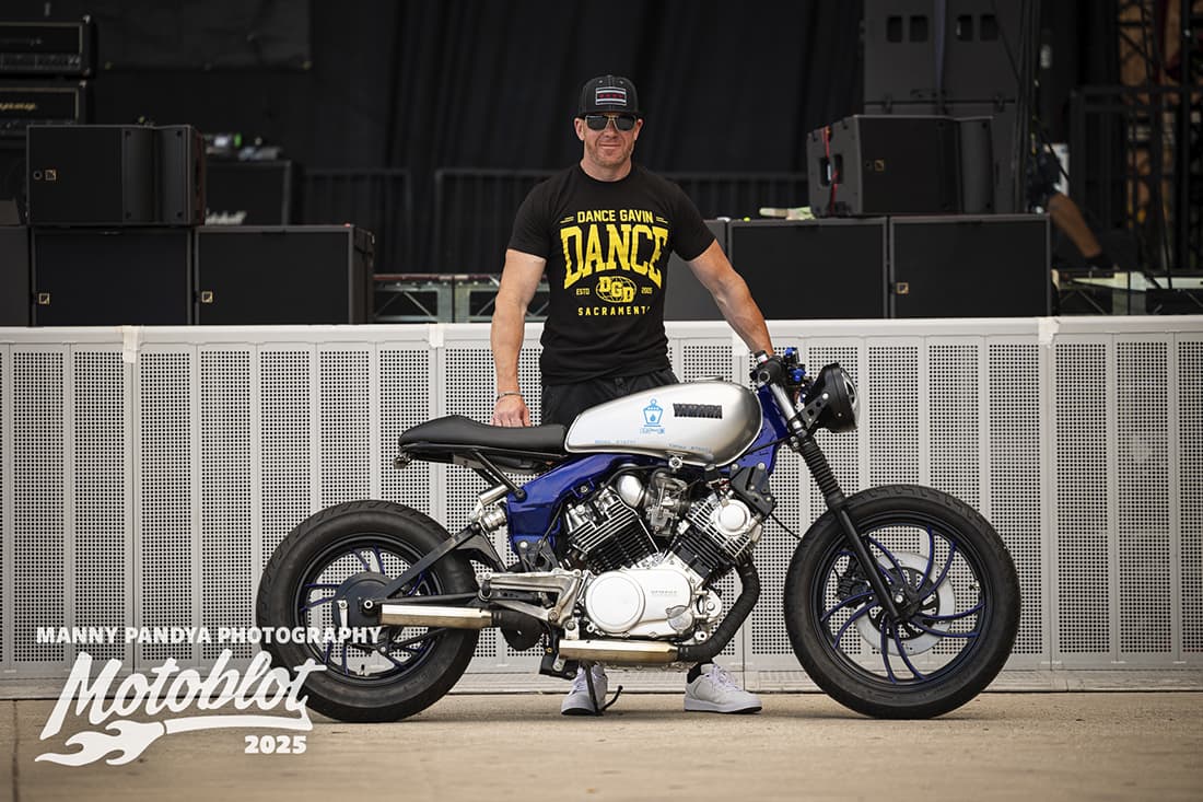 MOTOBLOT Valhalla finalist Matt Robert poses with his entry, a 1981 Yamaha XV750